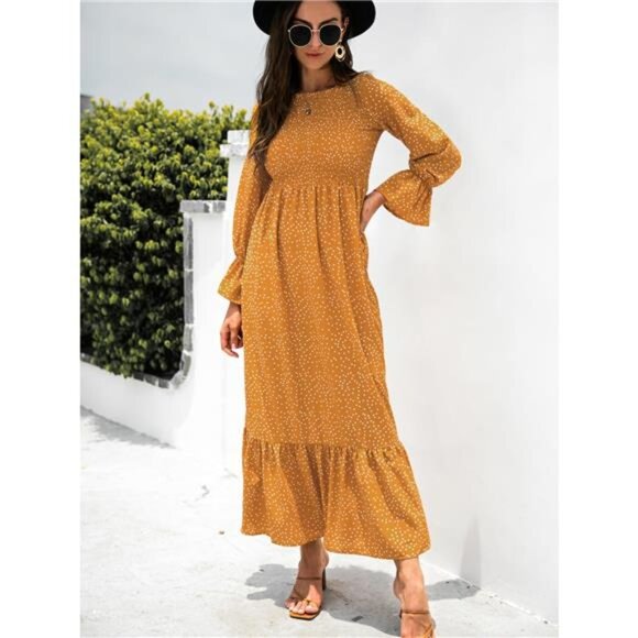 Ruffled Printed Long Sleeve Maxi Dress - Picture 5 of 5